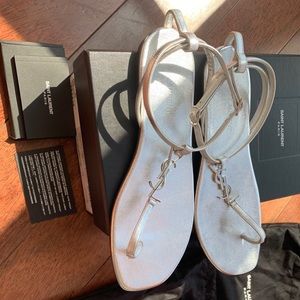 YSL YVES SAINT LAURENT Silver Sandals size EU 38